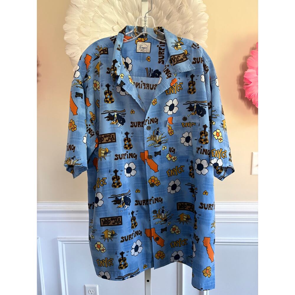 ENYCE BLUE SURFING PRINT BUTTON DOWN SHIRT SIZE XXL